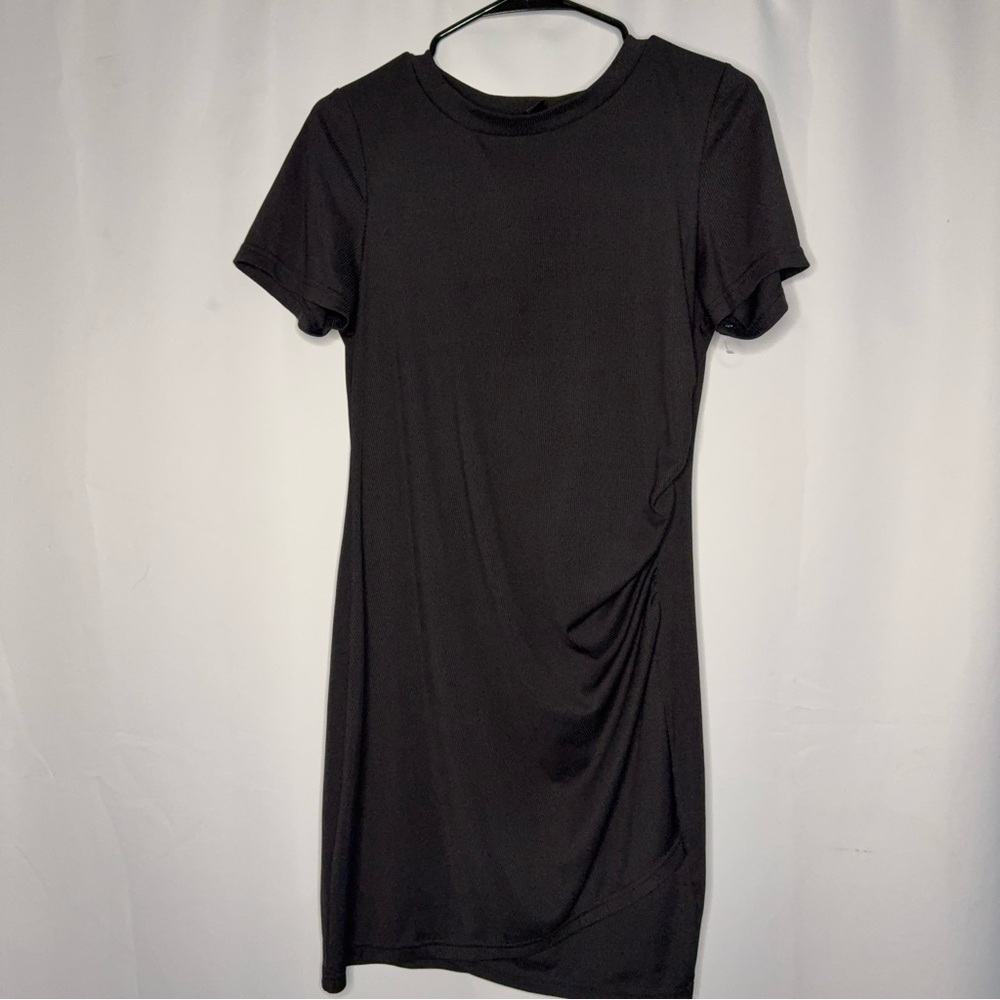 SHEIN Black Ruched Mini Dress Crew Neck Short Sleeve